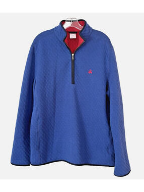 Brooks Brothers Men's 1/4 Zip Blue Red Diamond Quilted Pullover Jacket Sz M EUC
